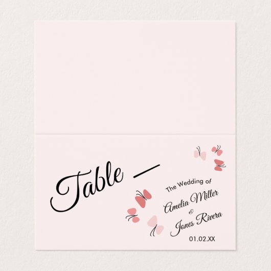 Rosa Schmetterlinge Garten Romantische Hochzeit Visitenkarten (Außenseite Aufgefaltet)