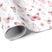 Rosa Schmetterlinge Geschenkpapier (Rolleneckpunkt)