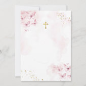 Rosa Schmetterlinge Goldkreuz Erste Heilige Kommun Einladung (Rückseite)