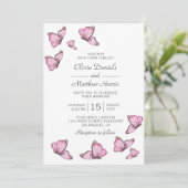 Rosa Schmetterlinge in Aquarellfarbe. Elegante Hoc Einladung (Stehend Vorderseite)