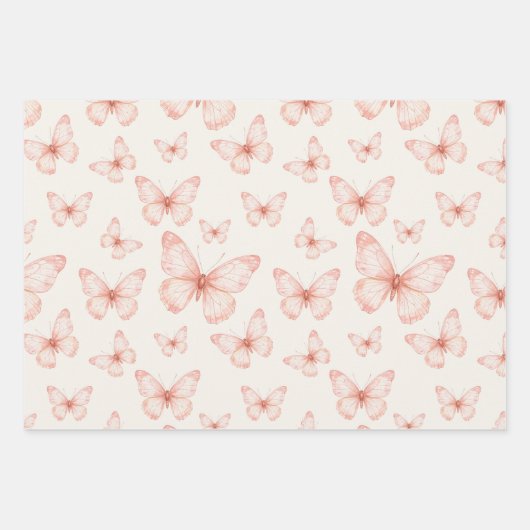 Rosa Schmetterlinge in Creme Geschenkpapier Set (Vorderseite 3)