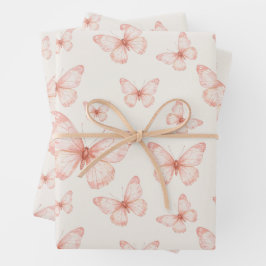 Rosa Schmetterlinge in Creme Geschenkpapier Set