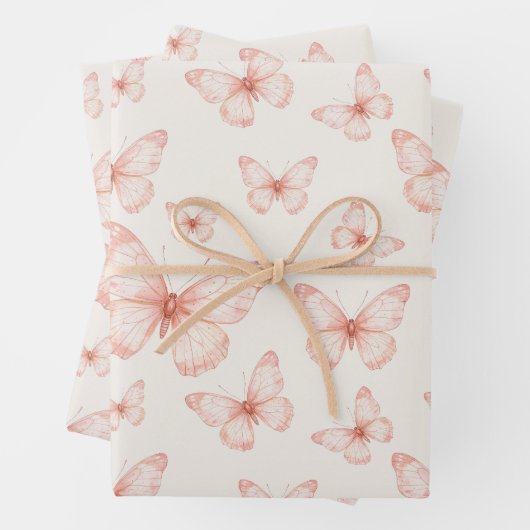 Rosa Schmetterlinge in Creme Geschenkpapier Set (Beispiel)