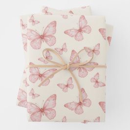 Rosa Schmetterlinge in Creme Geschenkpapier Set