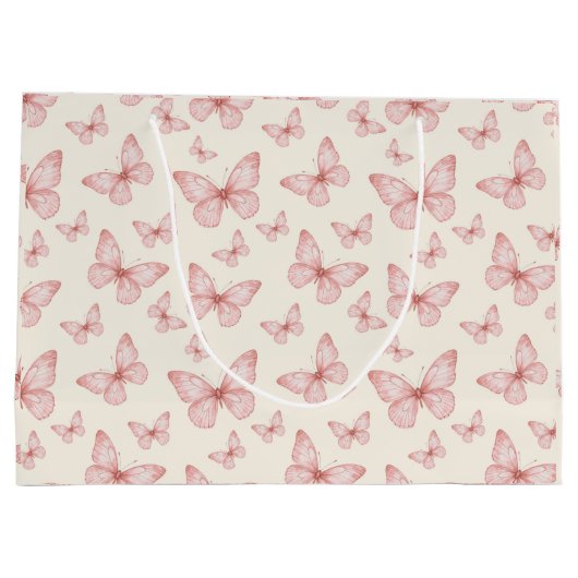Rosa Schmetterlinge in Creme Große Geschenktüte (Rückseite)