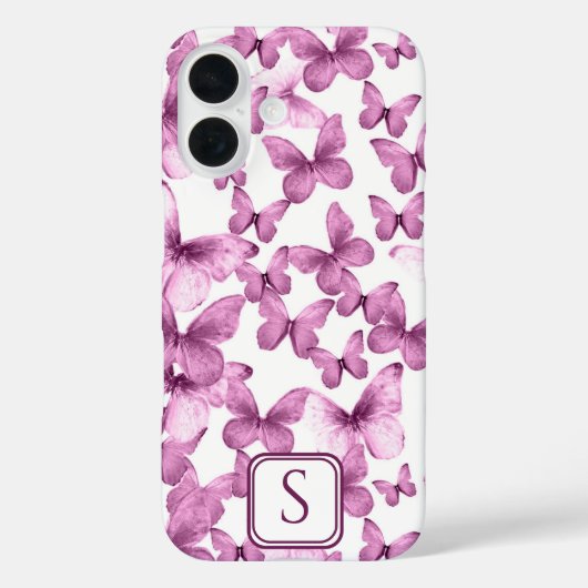 Rosa Schmetterlinge Moderne, elegante Monogramm Case-Mate iPhone Hülle (Rückseite)