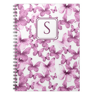 Rosa Schmetterlinge Moderne, elegante Monogramm Notizblock