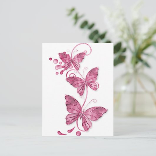 Rosa Schmetterlinge Postkarte (Stehend Vorderseite)