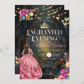 Rosa Schmetterlinge Quinceañera 15 Anos Blume Gold Einladung (Vorne/Hinten)