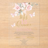 Rosa Schmetterlinge Quinceañera Acryleinladungen (Vorderseite)