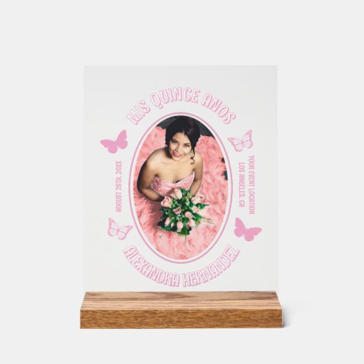 Rosa Schmetterlinge Quinceanera Acrylschild (Vorderseite)