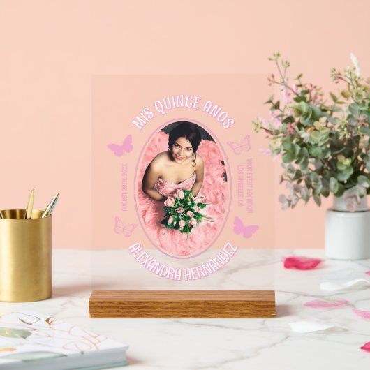 Rosa Schmetterlinge Quinceanera Acrylschild (Hochzeit)
