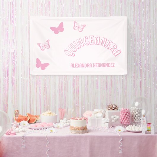 Rosa Schmetterlinge Quinceanera Banner (Party)
