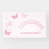 Rosa Schmetterlinge Quinceanera Banner (Horizontal)