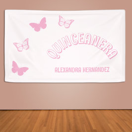 Rosa Schmetterlinge Quinceanera Banner