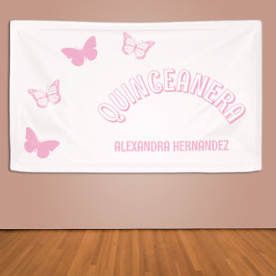 Rosa Schmetterlinge Quinceanera Banner