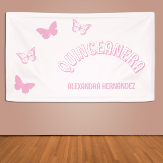 Rosa Schmetterlinge Quinceanera Banner