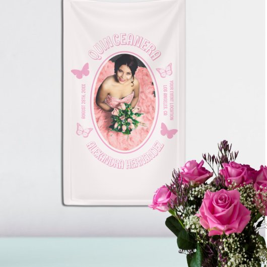 Rosa Schmetterlinge Quinceanera Banner