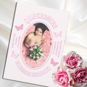 Rosa Schmetterlinge Quinceanera Einladung
