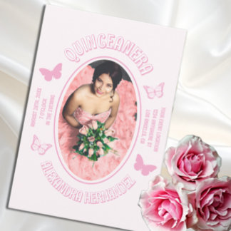 Rosa Schmetterlinge Quinceanera Einladung