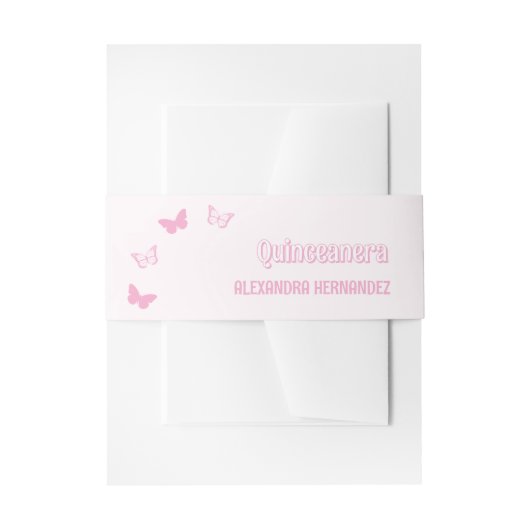 Rosa Schmetterlinge Quinceanera Einladungsbanderole (Vorderseite Beispiel)