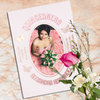 Rosa Schmetterlinge Quinceanera Folieneinladung