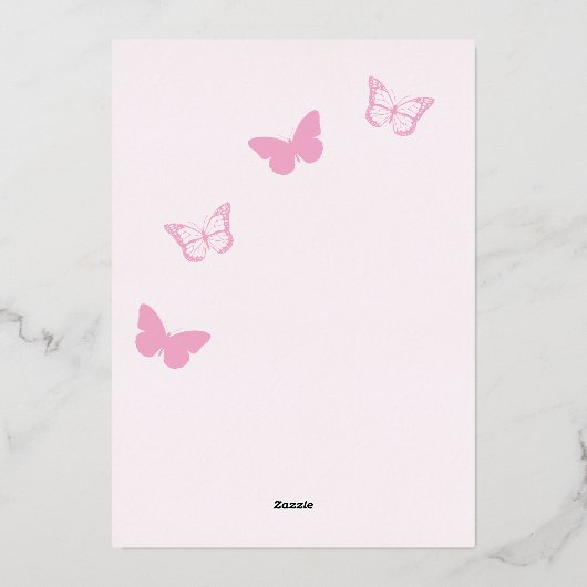 Rosa Schmetterlinge Quinceanera Folieneinladung (Rückseite)
