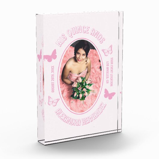 Rosa Schmetterlinge Quinceanera Fotoblock (Links)