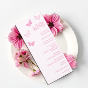 Rosa Schmetterlinge Quinceanera Menükarte