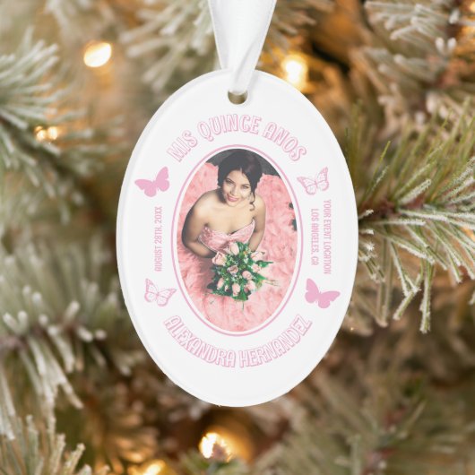 Rosa Schmetterlinge Quinceanera Ornament (Baum)