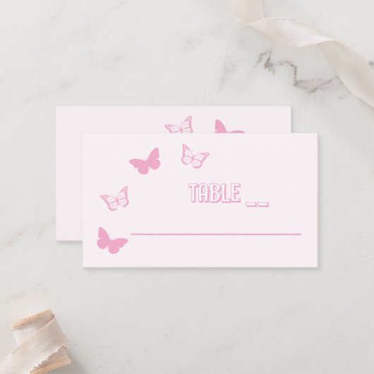 Rosa Schmetterlinge Quinceanera Platzkarte (Vorderseite/Rückseite Beispiel)