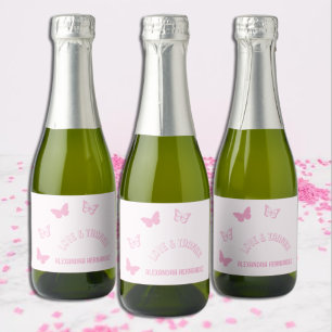 Rosa Schmetterlinge Quinceanera Schaumweinetikett