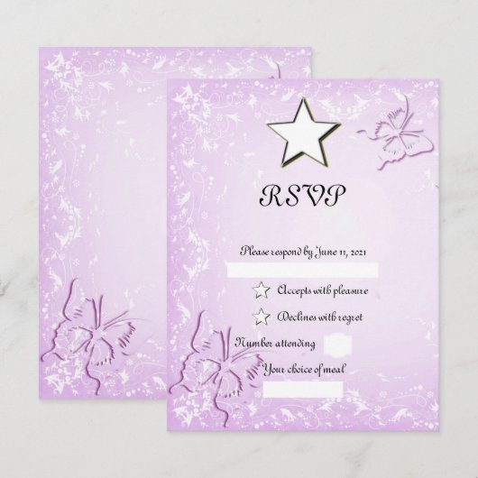 Rosa Schmetterlinge RSVP Karte (Vorne/Hinten)