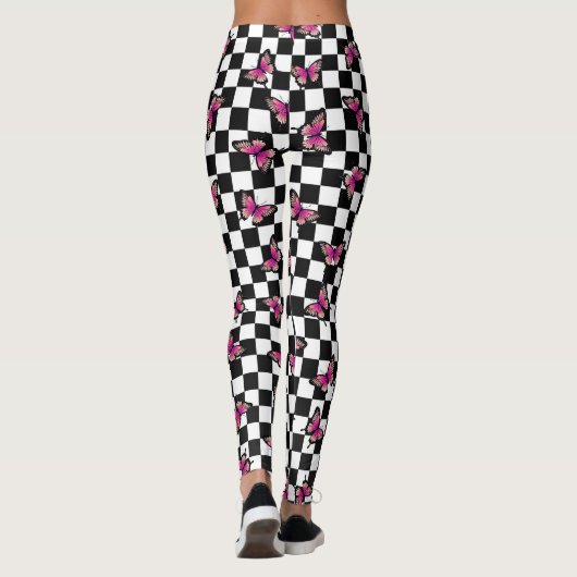 Rosa Schmetterlinge Scheckkartelle Leggings (Rückseite)