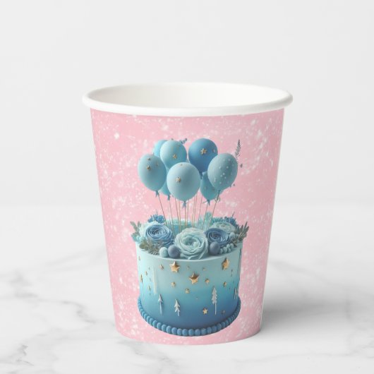 Rosa Schmetterlinge schwimmende Mädchen 1. Geburts Pappbecher (Rückseite)