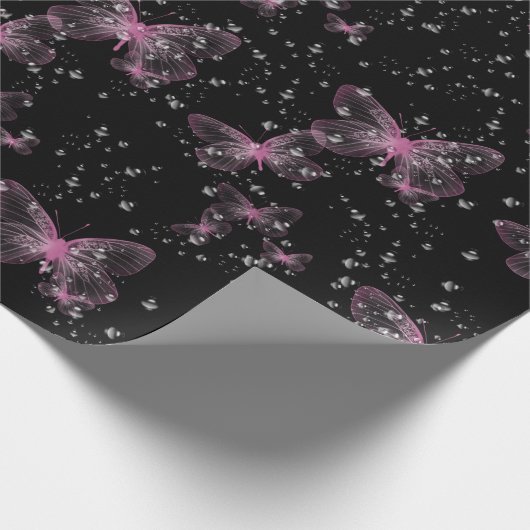 Rosa Schmetterlinge und Blasen Geschenkpapier (Ecke)