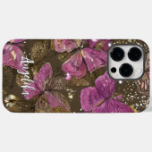 Rosa Schmetterlinge und Blume Personalisierter Nam Case-Mate iPhone Hülle (Rückseite (Horizontal))
