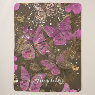 Rosa Schmetterlinge und Blume Personalisierter Nam Sherpadecke