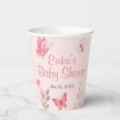 Rosa Schmetterlinge und Blume Soft Pink Baby Dusch Pappbecher (Rückseite)
