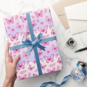 Rosa Schmetterlinge und Blumenmuster Geschenkpapier