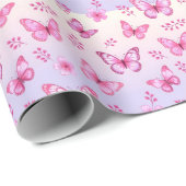 Rosa Schmetterlinge und Blumenmuster Geschenkpapier (Rolleneckpunkt)