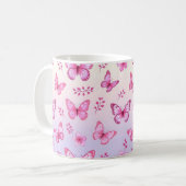 Rosa Schmetterlinge und Blumenmuster Kaffeetasse (Vorderseite Links)