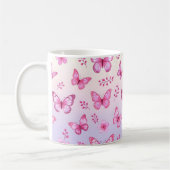 Rosa Schmetterlinge und Blumenmuster Kaffeetasse (Links)