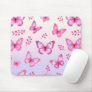 Rosa Schmetterlinge und Blumenmuster Mousepad