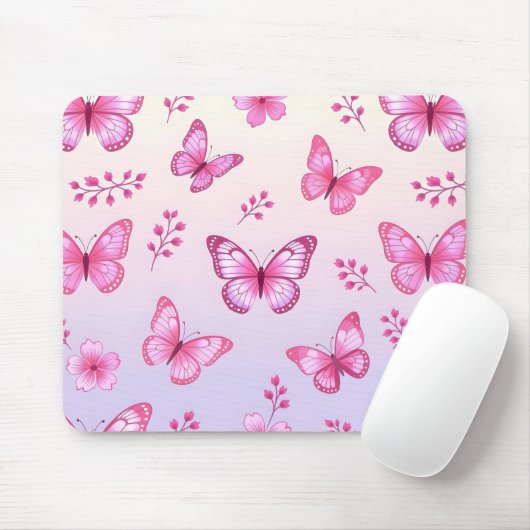 Rosa Schmetterlinge und Blumenmuster Mousepad (Mit Mouse)