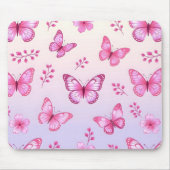 Rosa Schmetterlinge und Blumenmuster Mousepad (Vorne)