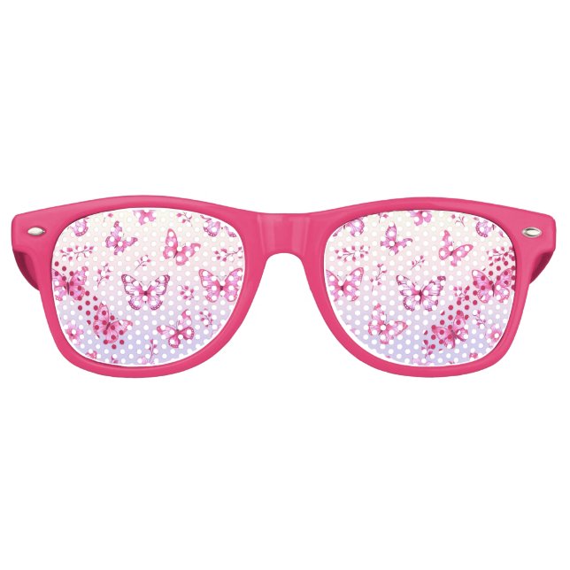 Rosa Schmetterlinge und Blumenmuster Partybrille (Vorderseite)