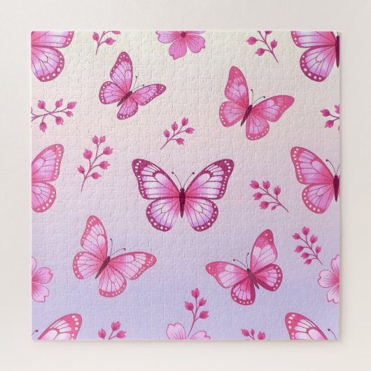 Rosa Schmetterlinge und Blumenmuster Puzzle (Vertikal)
