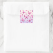 Rosa Schmetterlinge und Blumenmuster Quadratischer Aufkleber (Tasche)