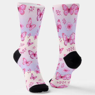 Rosa Schmetterlinge und Blumenmuster Socken